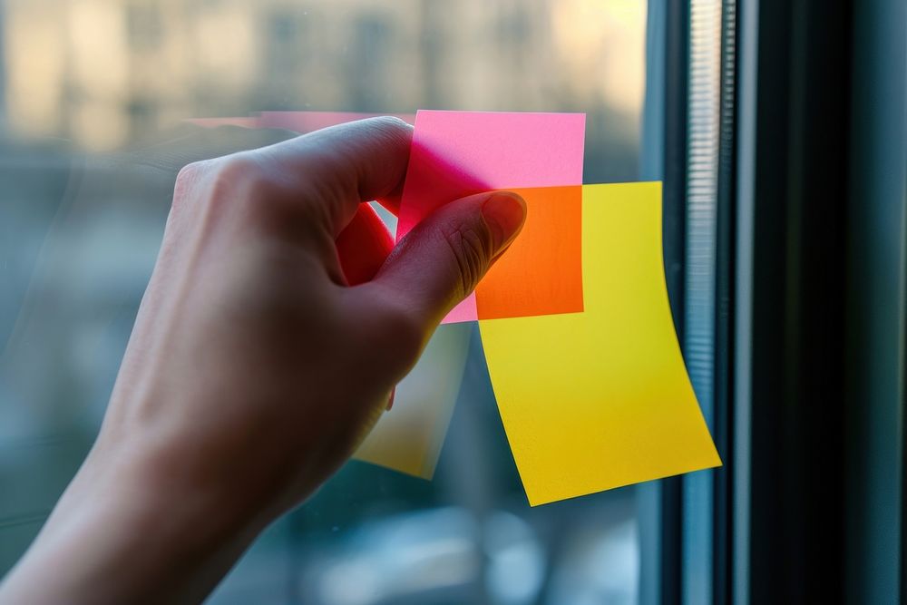 Sticky notes paper hand origami.