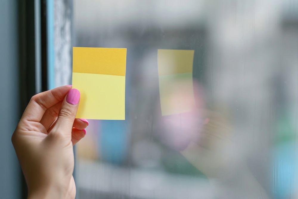 Sticky notes hand advertisement brochure.