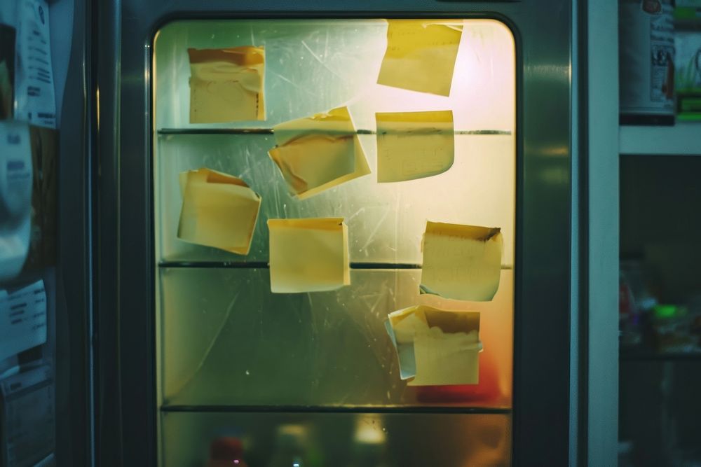 Sticky notes refrigerator lighting transparent.