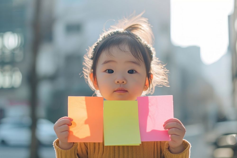 Sticky notes baby holding paper.