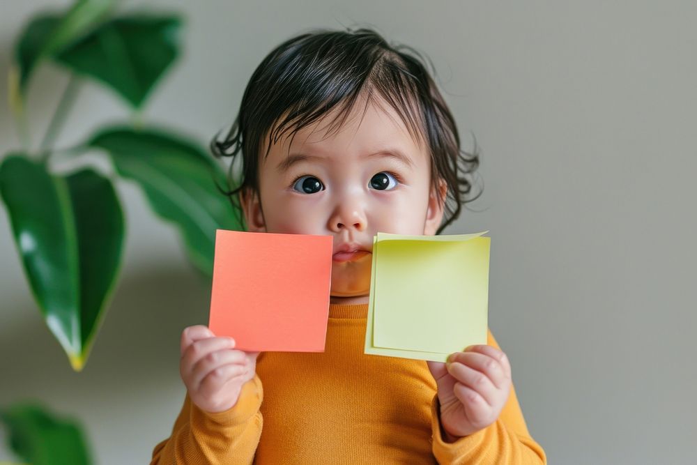 Sticky notes baby holding paper.