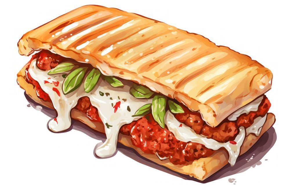 Meatball panini sandwich bread food.