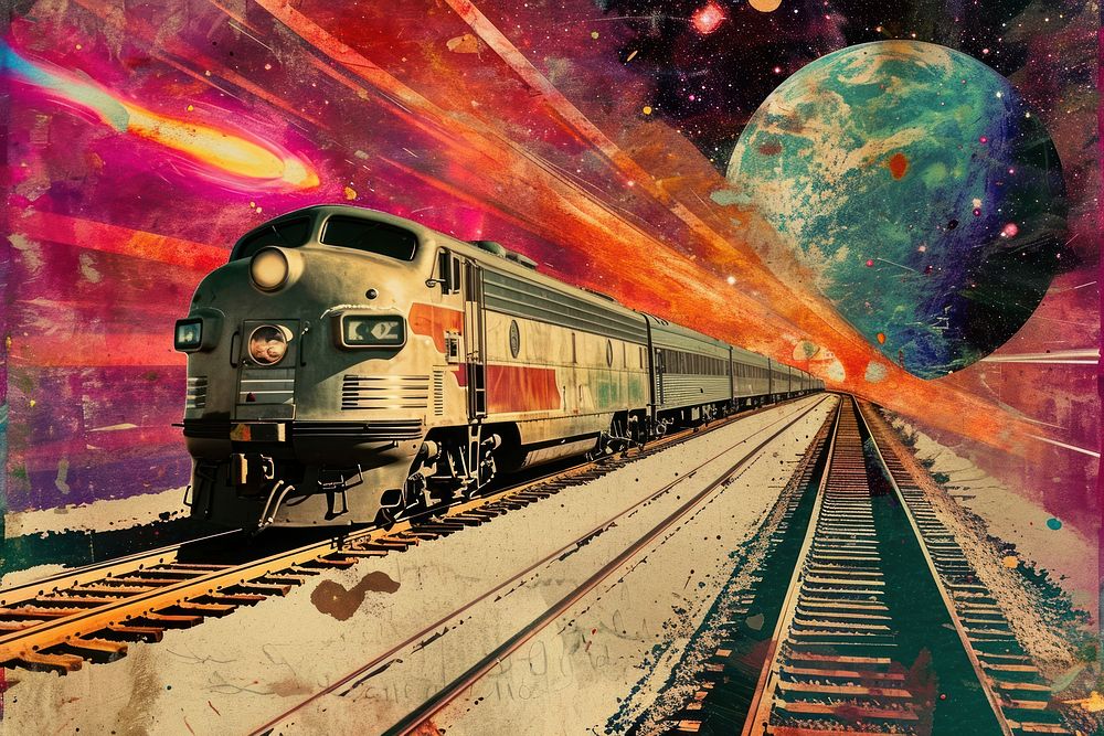 A train zooming through the universe locomotive vehicle railway.