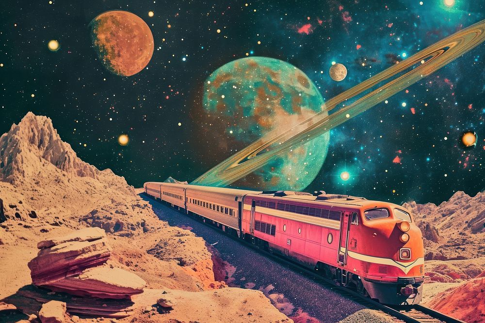 A train zooming through the universe astronomy outdoors vehicle.