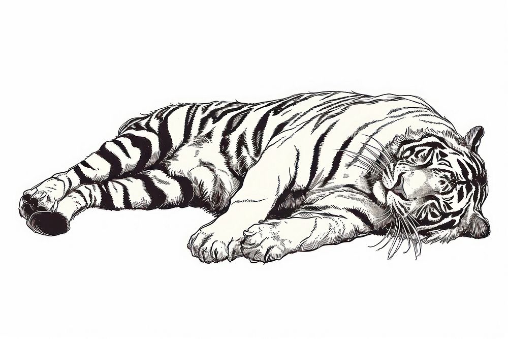 Napping tiger drawing animal mammal.