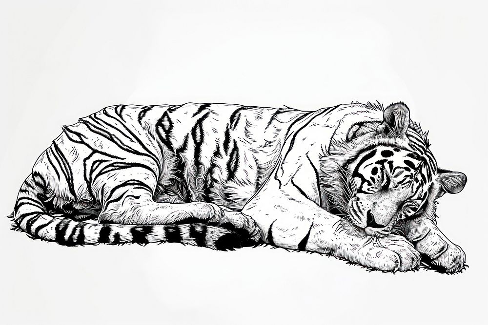 Napping tiger drawing wildlife animal.