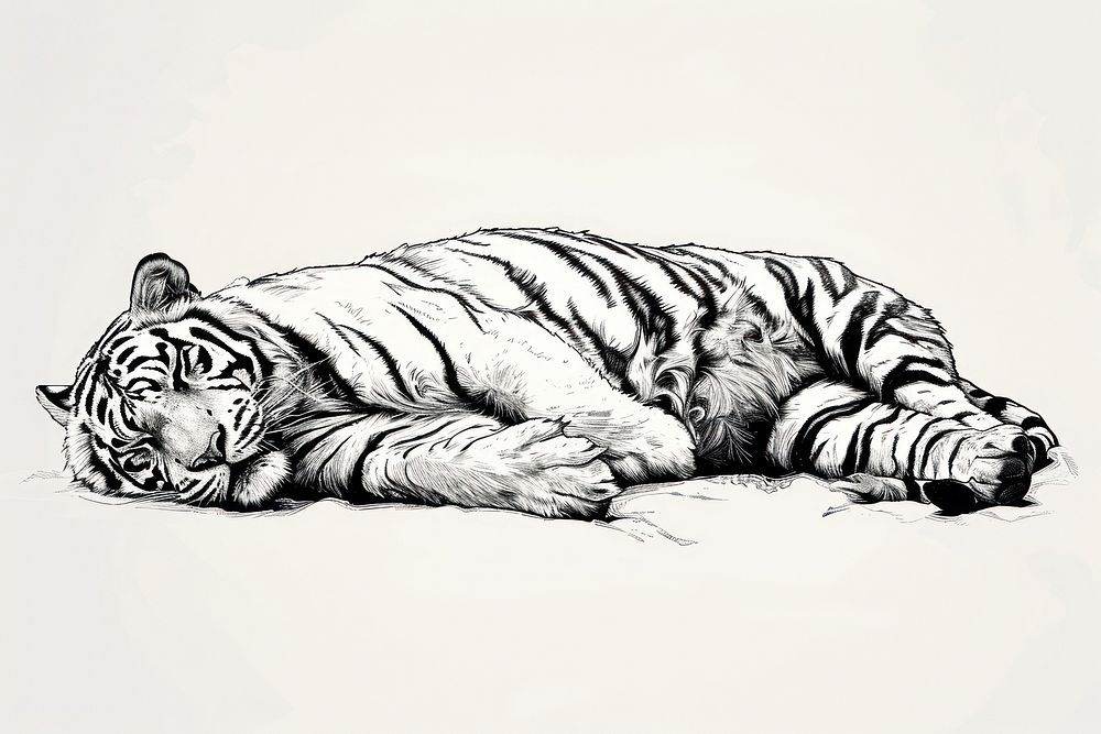 Napping tiger drawing animal mammal.