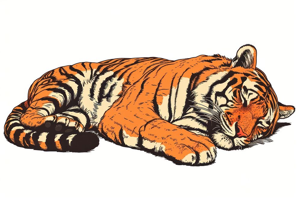 Napping tiger wildlife drawing animal.