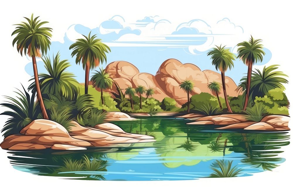 Oasis landscape outdoors cartoon.