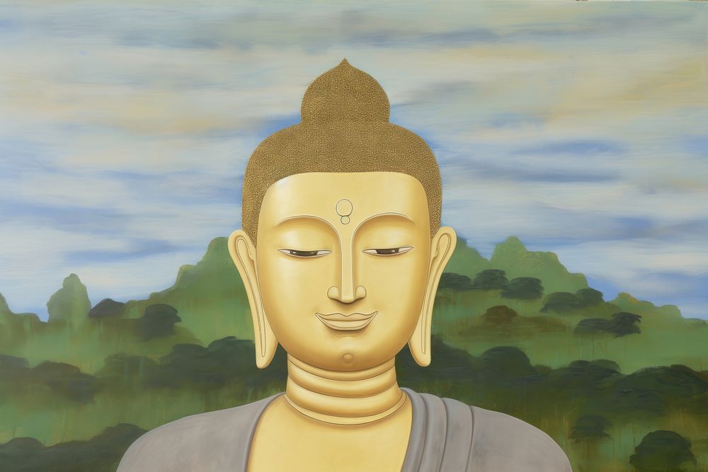 Buddha statue painting temple buddha. Free Photo Illustration rawpixel