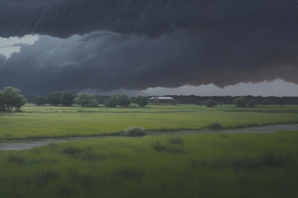 Heavy rain storm landscape grassland outdoors.