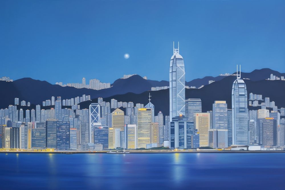 Hongkong night city architecture. AI generated Image by rawpixel.
