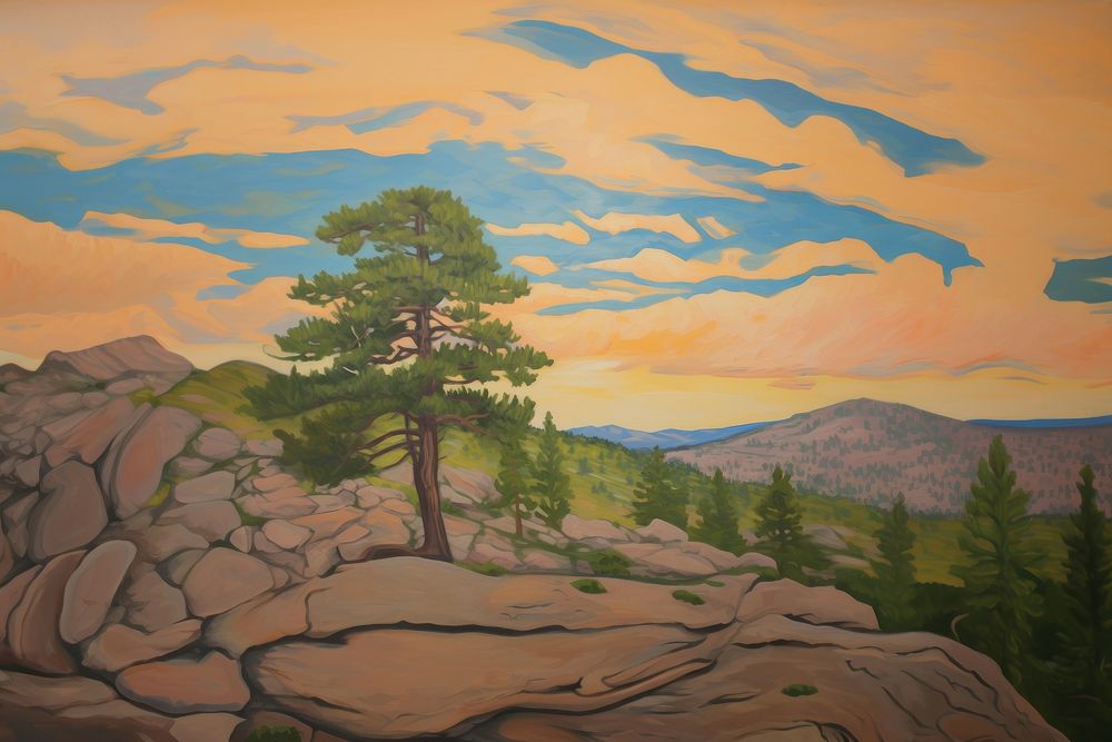 Pine tree painting wilderness landscape.