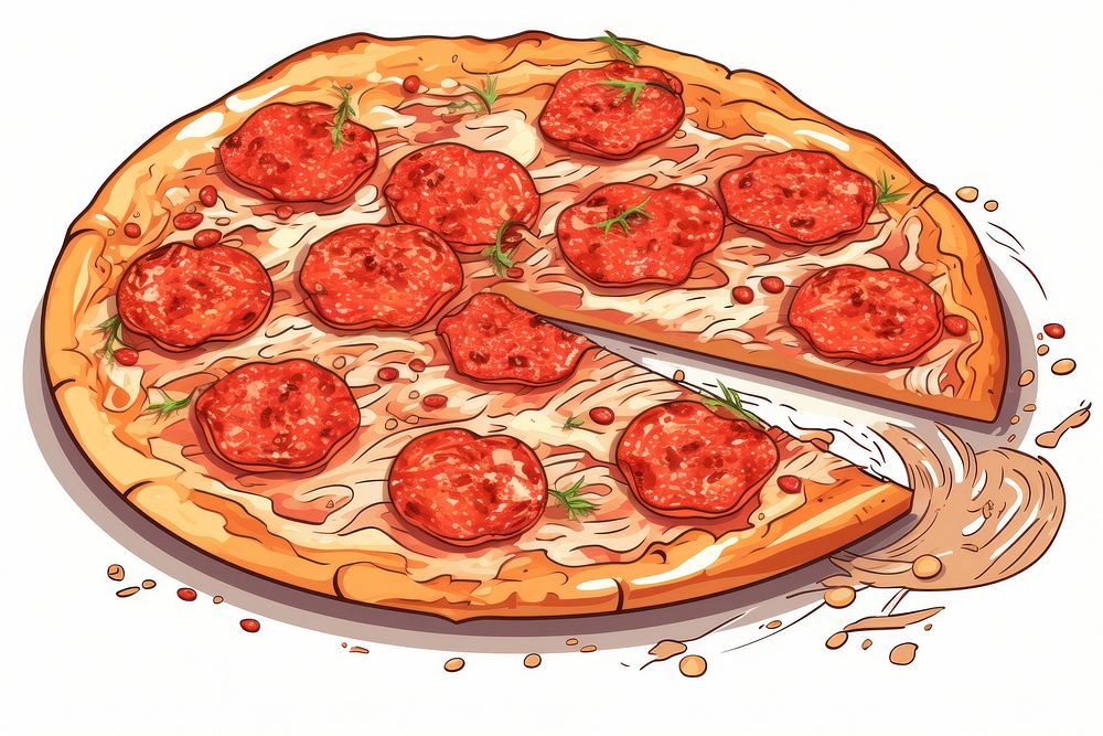 Pepperoni pizza plate food.