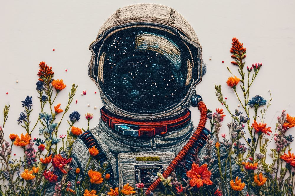 An astronaut helmet flower plant photo.