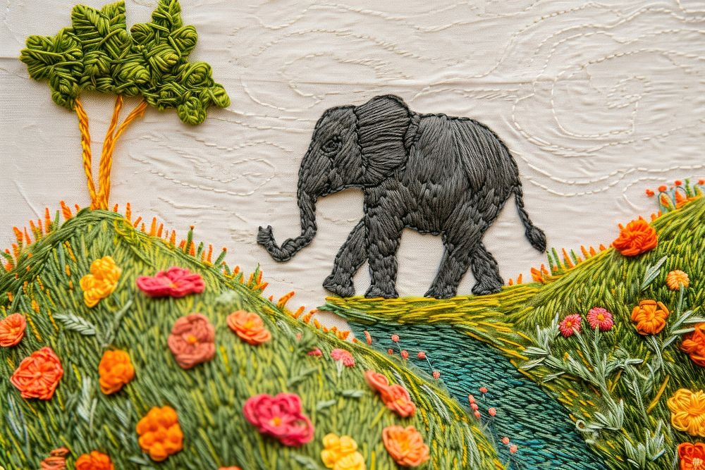 An elephant embroidery wildlife pattern.
