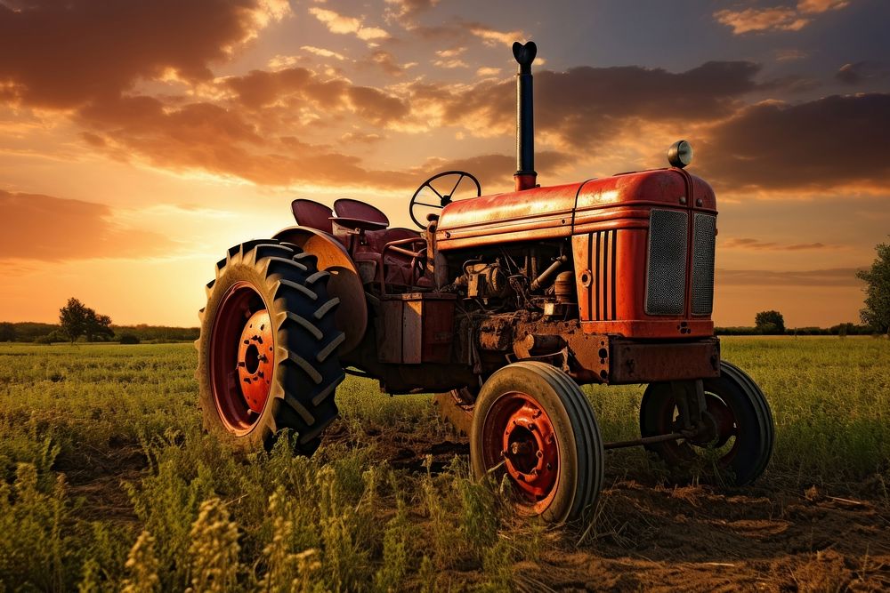 Tractor on a field agriculture landscape outdoors. AI generated Image by rawpixel.