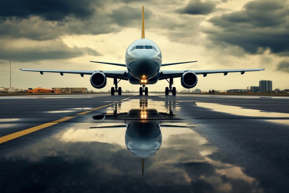 Airplane on the tarmac airplane aircraft vehicle. AI generated Image by rawpixel.