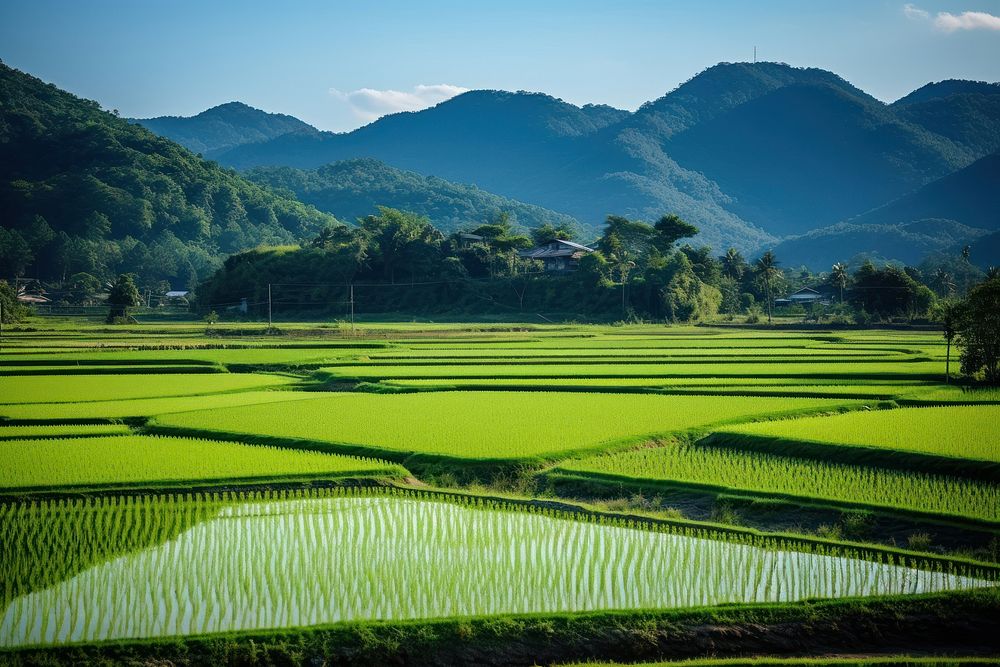 Rice field countryside outdoors nature. AI generated Image by rawpixel.