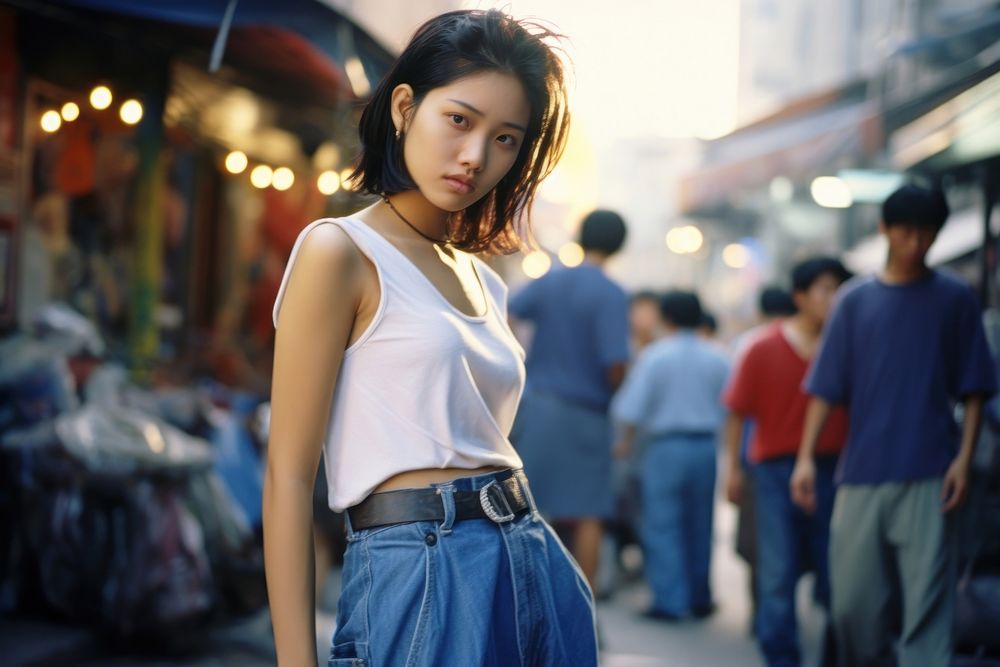 Asian young woman photography portrait denim.