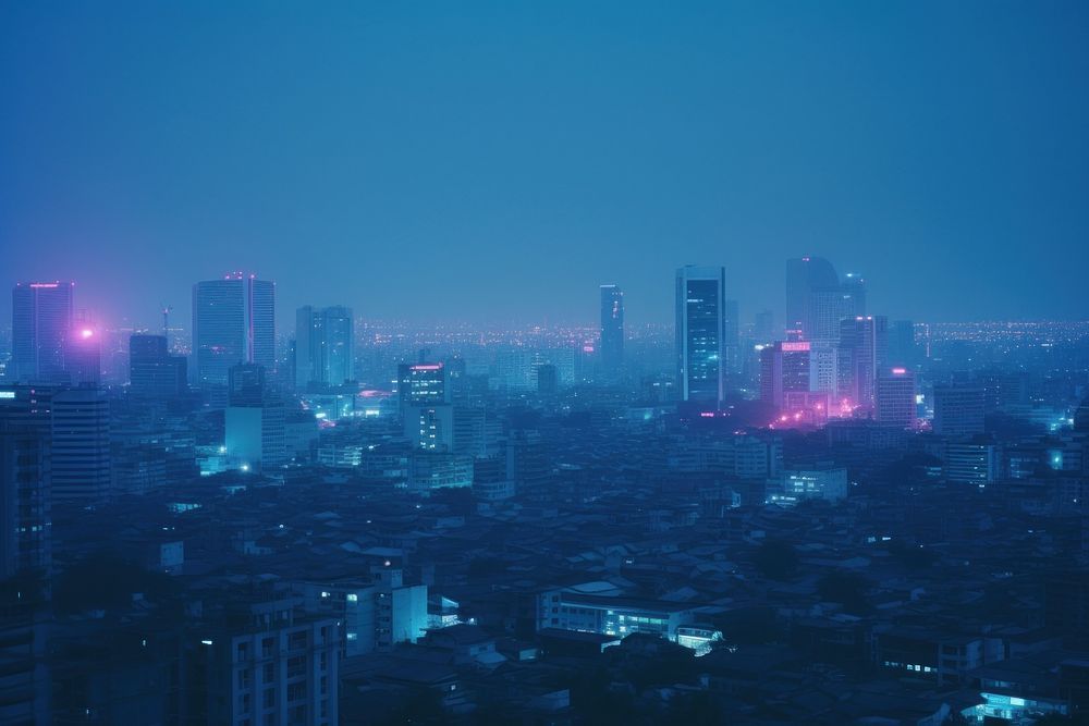Bangkok cityscape night architecture metropolis. AI generated Image by rawpixel.