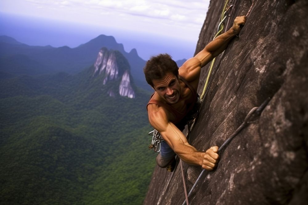 Brazilian man climbing outdoors recreation.