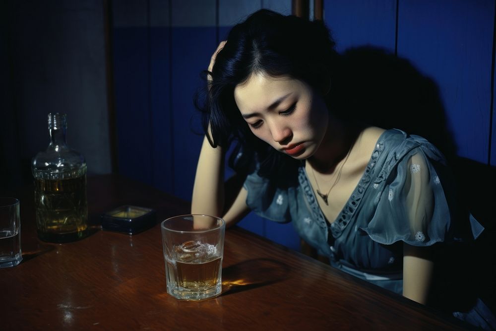 Young female crying in the bar table drink adult. AI generated Image by rawpixel.