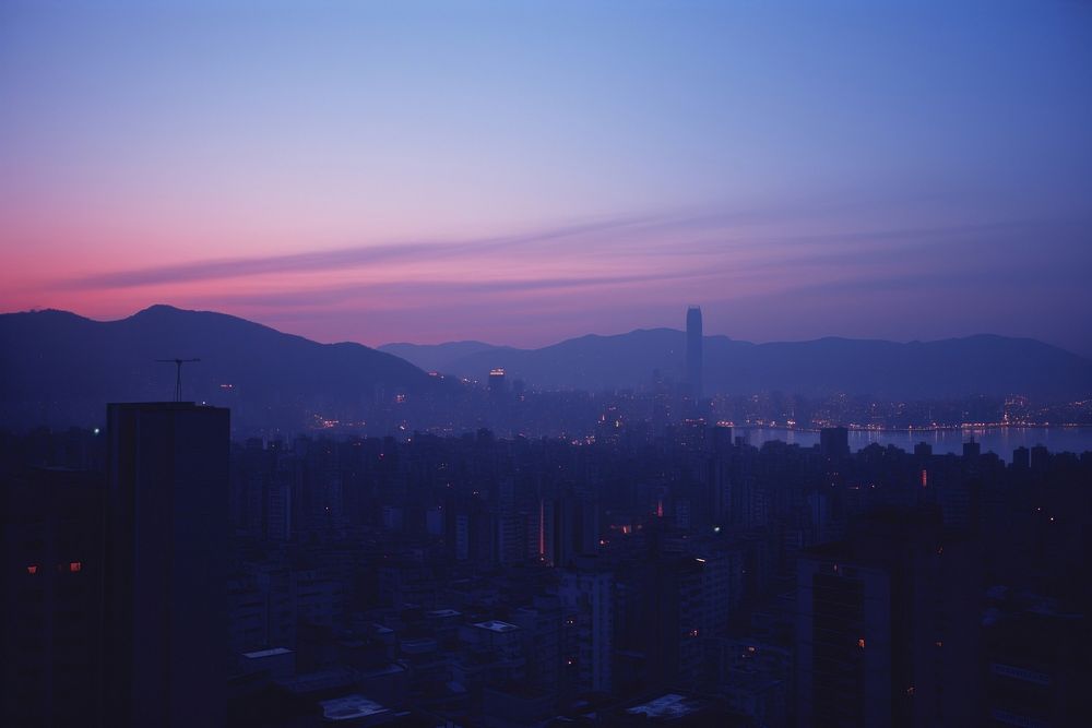 Hongkong cityscape sunset architecture building.