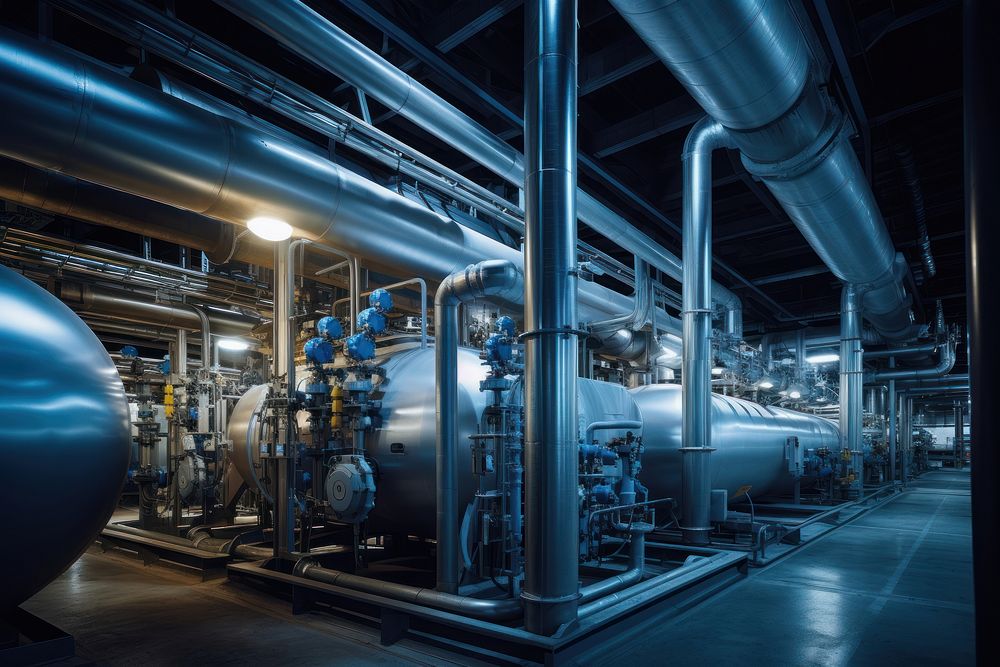 Hydrogen power plant architecture factory pipe. AI generated Image by rawpixel.