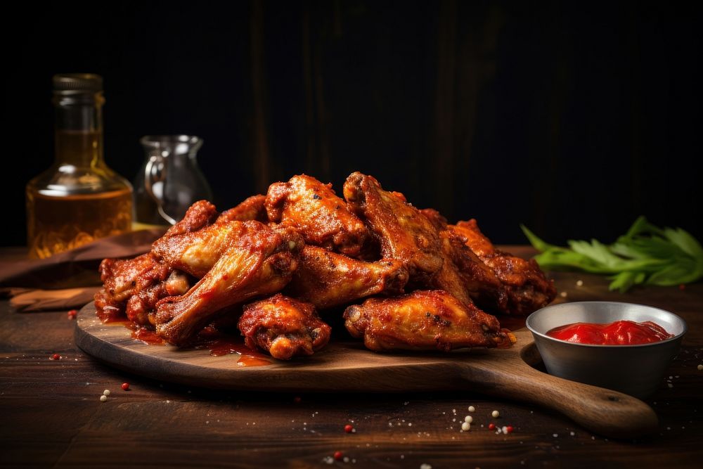 Spicy Chicken Wings table meat food. AI generated Image by rawpixel.