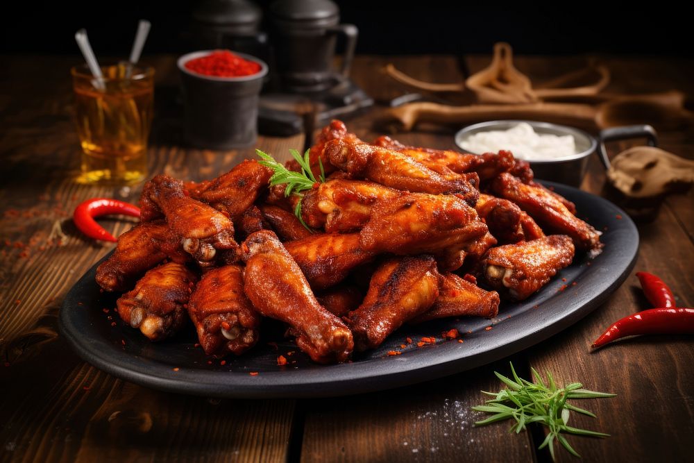 Spicy Chicken Wings table meat food. AI generated Image by rawpixel.