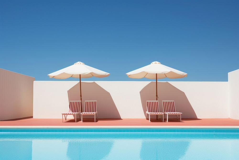 Swimming pool architecture furniture umbrella. AI generated Image by rawpixel.