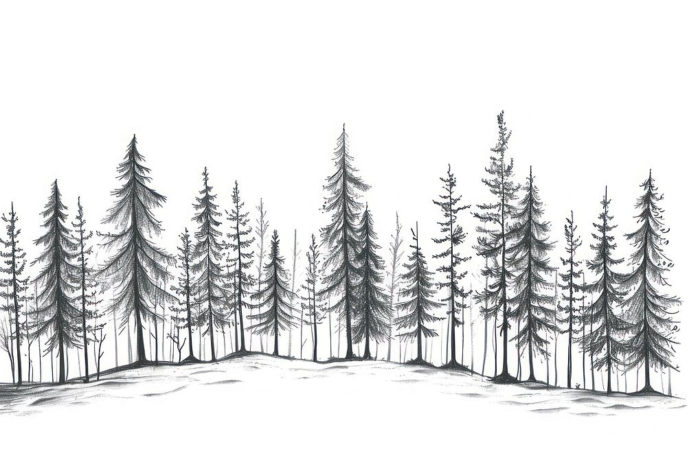 Pine tree forest drawing sketch | Free Photo Illustration - rawpixel