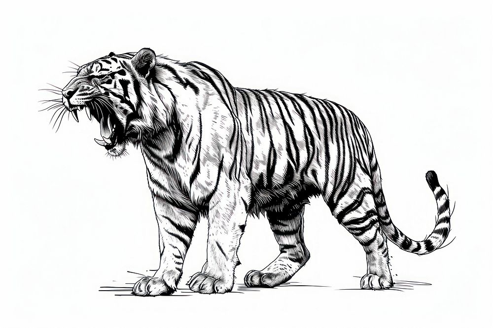 Roaring tiger drawing wildlife animal.