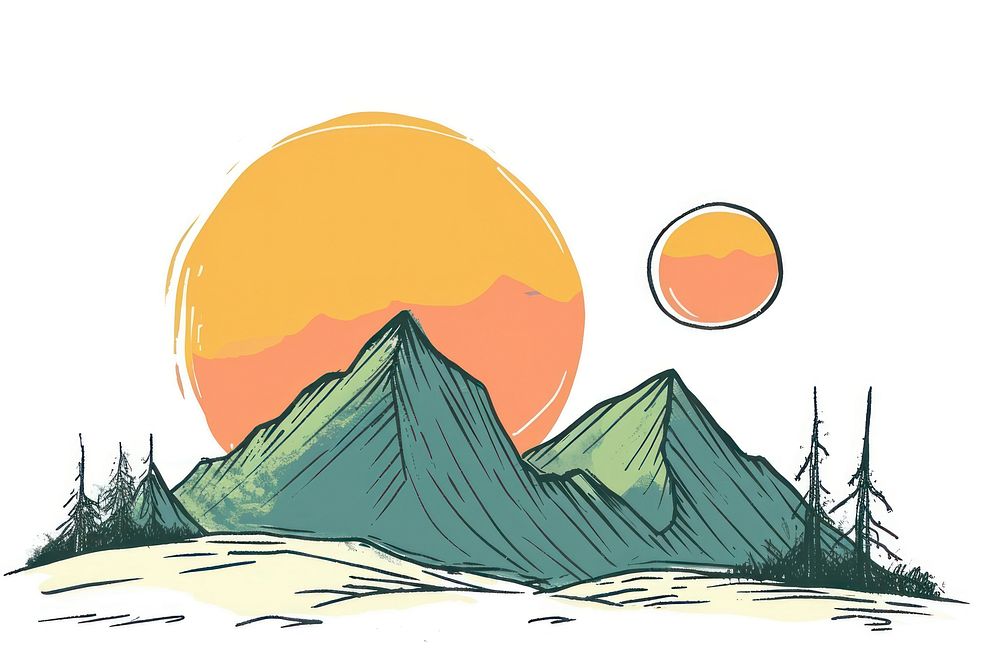 Sunset over a mountain outdoors drawing nature.
