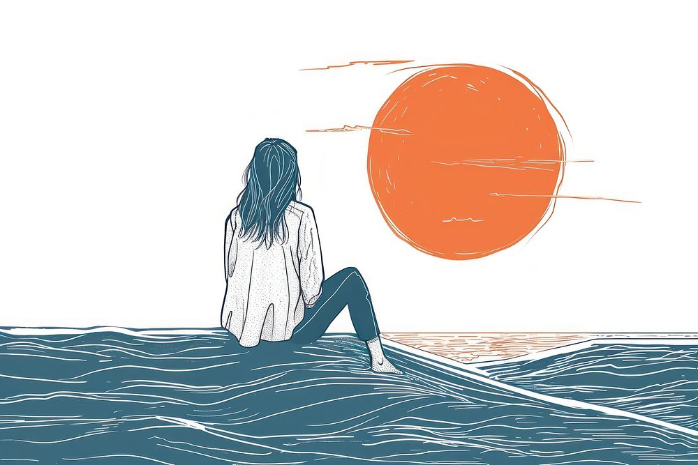Sunset over an ocean drawing outdoors sketch.