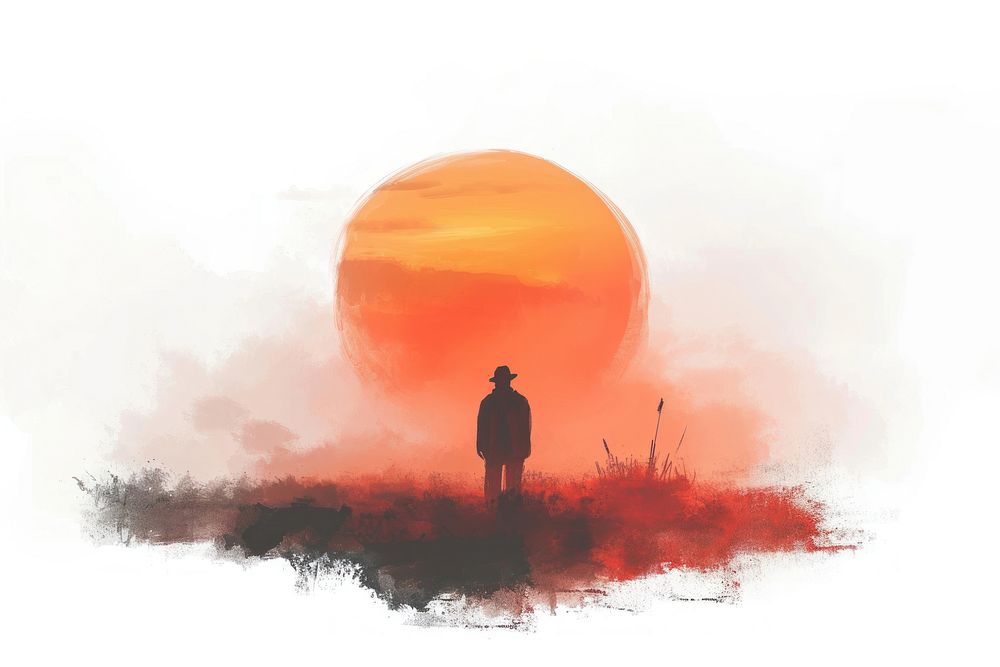 Sunset through fog silhouette outdoors drawing.