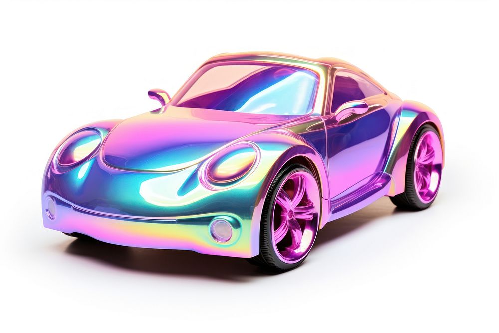 Car toy iridescent vehicle purple wheel.