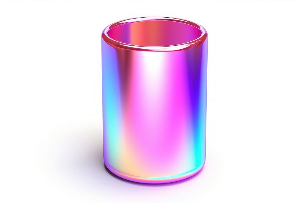 Cylinder iridescent white background container aluminum.