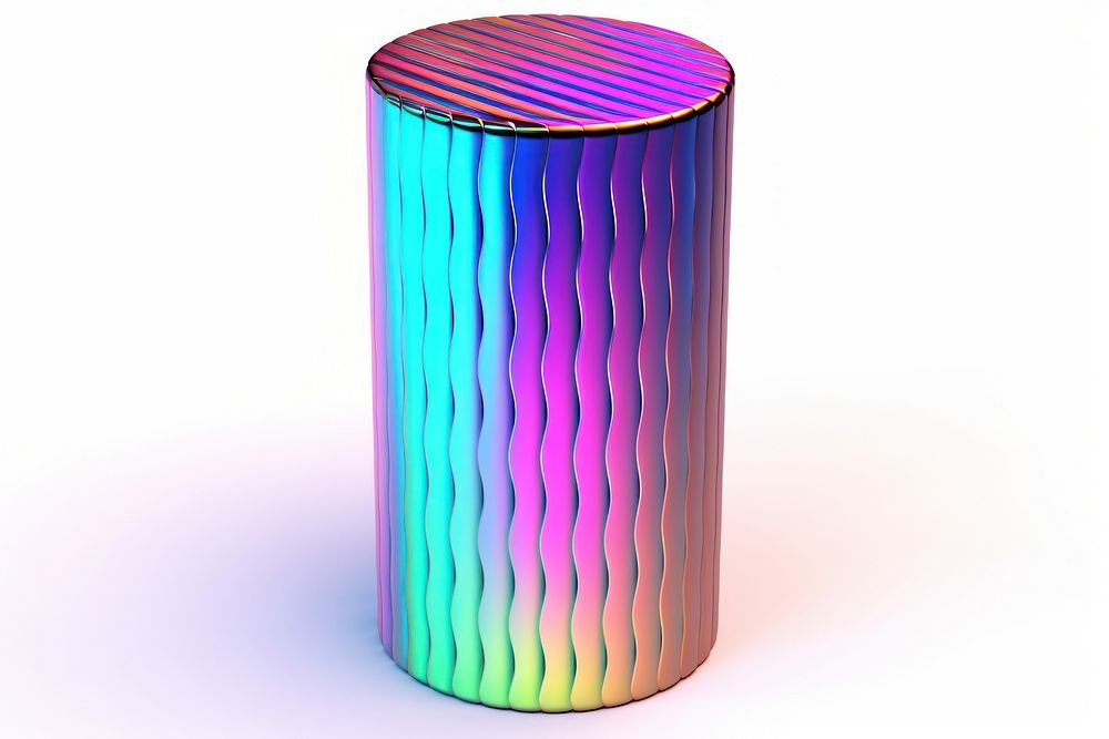 Cylinder iridescent white background lighting striped.