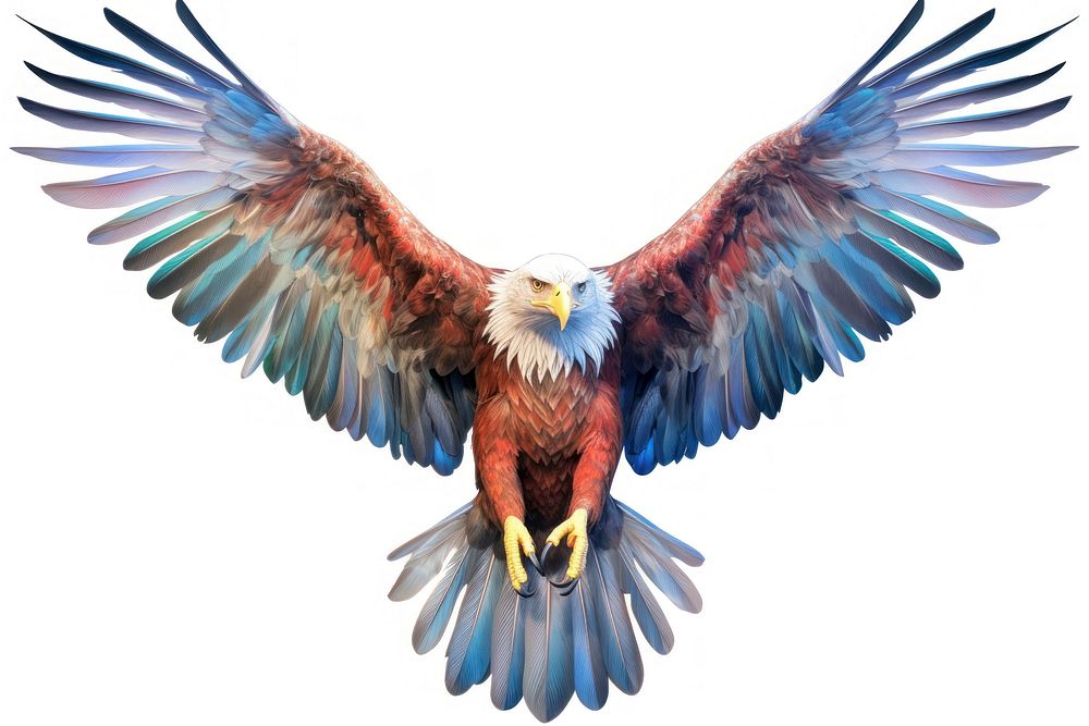 Bald head eagle iridescent animal flying bird.