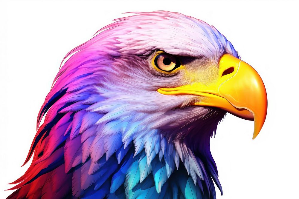 Bald head eagle portrait iridescent animal bird beak.