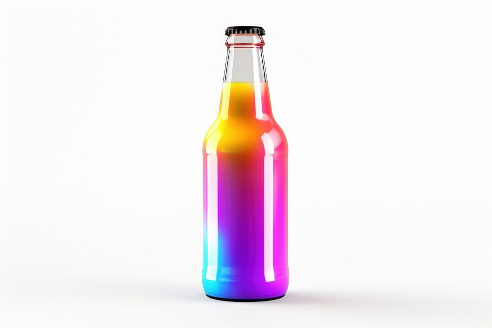 Beer iridescent bottle drink white background.