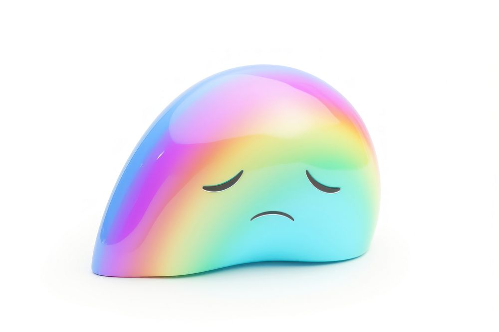 Sad emoji iridescent white background investment relaxation.