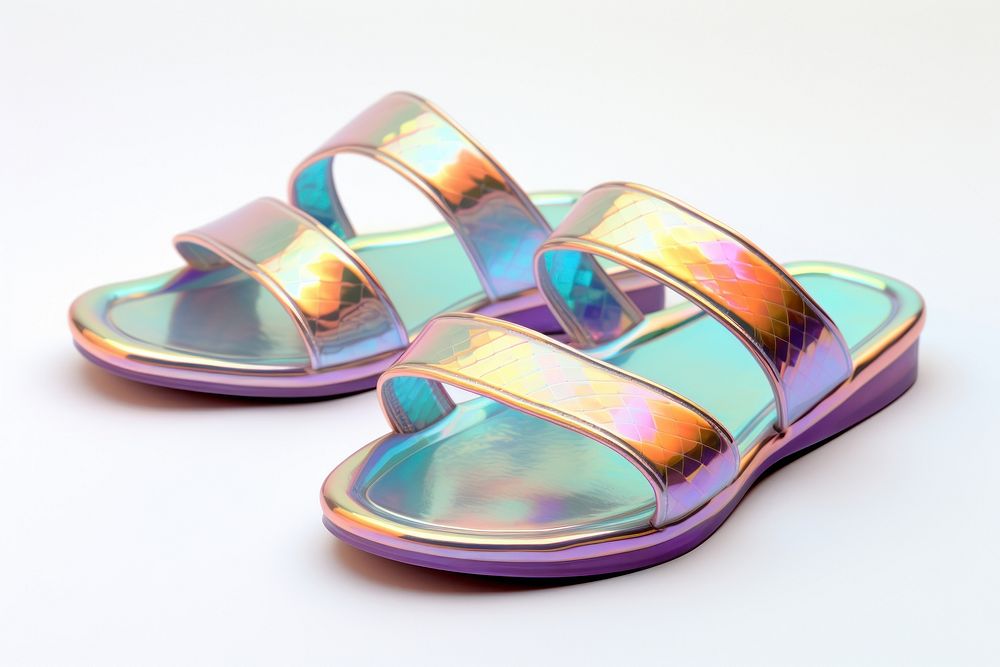 Sandal iridescent flip-flops footwear white background.