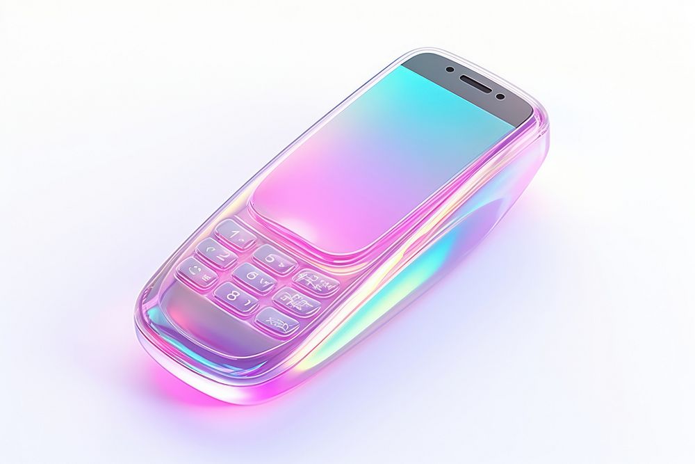 Phone shape iridescent white background electronics technology.