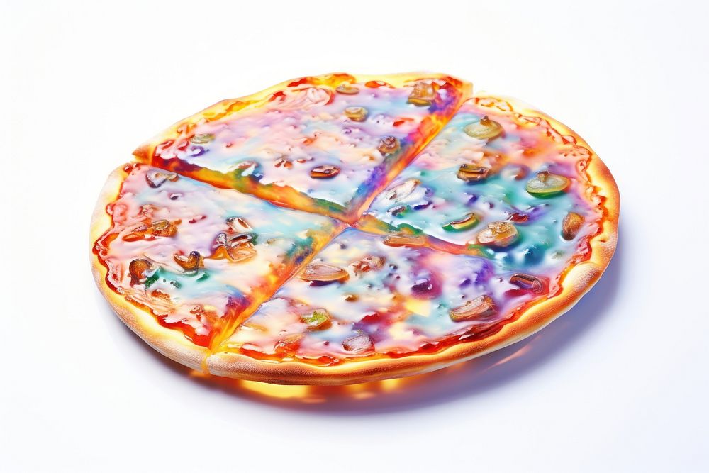 Pizza iridescent dessert food white background.