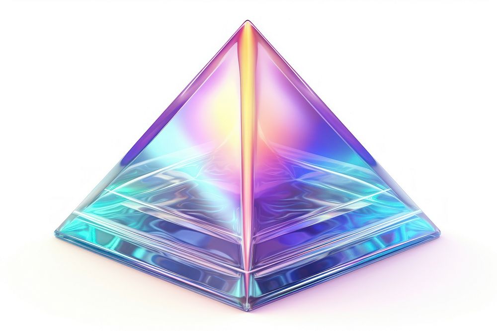 Pyramid with eye iridescent crystal white background technology.