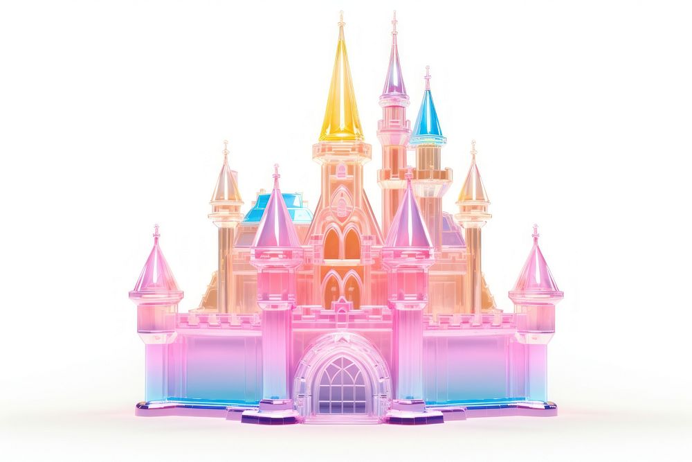 Toy castle iridescent white background confectionery architecture.
