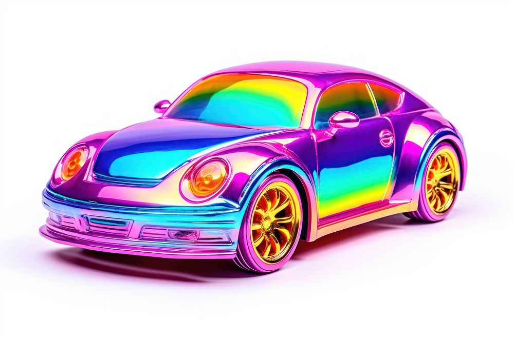 Toy car iridescent vehicle purple wheel.